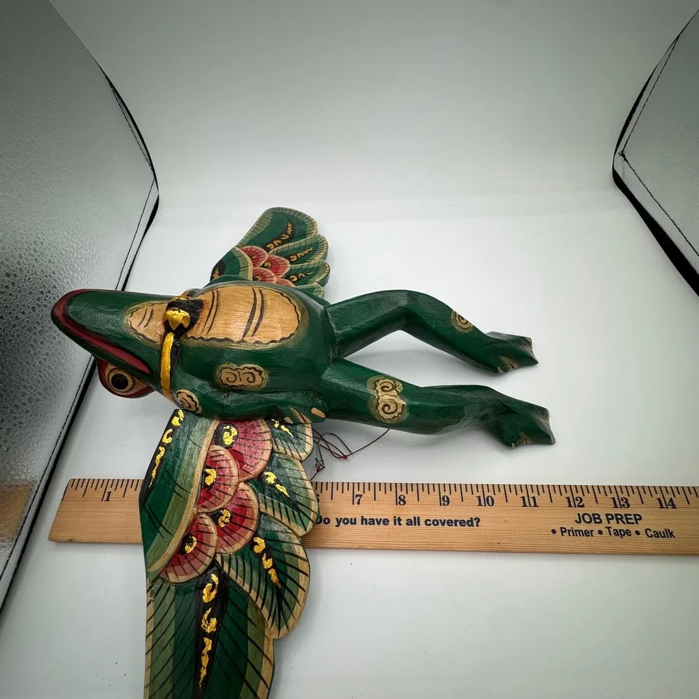 VTG Balinese Flying Frog Spirit Chaser Wood Hand Carved & Painted- Folk Art